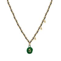 Edelstahl Schmuck Halskette, Zinklegierung, mit 314 Edelstahl & PU Leder, mit Verlängerungskettchen von 1.96inch, goldfarben plattiert, Modeschmuck & mit einem Muster von Nummer & für Frau, Länge:ca. 19.6 ZollInch, verkauft von PC