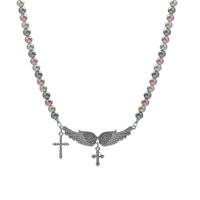Rhinestone Zinc Alloy Necklace, with Plastic Pearl, with 1.96inch extender chain, Wing Shape, platinum color plated, ball chain & for woman & with rhinestone Approx 20.4 Inch 