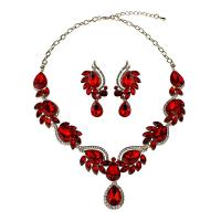 Crystal Jewelry Sets, Zinc Alloy, earring & necklace, with Crystal, with 3.14 inch extender chain, platinum color plated, 2 pieces & for woman & with rhinestone Approx 16.53 Inch 