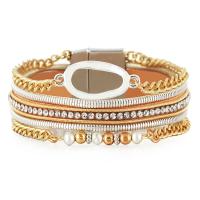 Zinc Alloy Rhinestone Bracelets, with PU Leather, fashion jewelry & multilayer & for woman & with rhinestone, 20mm Approx 7.67 Inch 