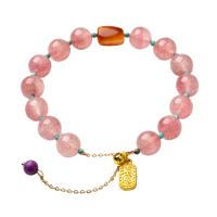 Quartz Bracelets, Strawberry Quartz, with Beeswax & Zinc Alloy, for woman, mixed colors, 9.5mm cm 