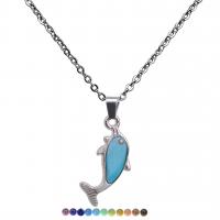 Mood Necklace , 304 Stainless Steel, with Zinc Alloy, plated, for woman & change their color according to the temperature, mixed colors cm 