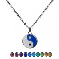 Mood Necklace , 304 Stainless Steel, with Zinc Alloy, epoxy gel, ying yang & Unisex & change their color according to the temperature, mixed colors cm 