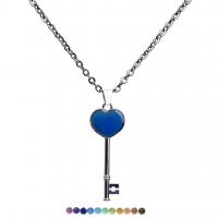 Mood Necklace , 304 Stainless Steel, with Zinc Alloy, Key, plated, oval chain & for woman & change their color according to the temperature, mixed colors cm 