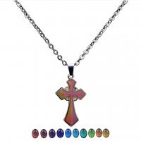 Mood Necklace , 304 Stainless Steel, with Zinc Alloy, Cross, epoxy gel, Unisex & oval chain & change their color according to the temperature, mixed colors cm 
