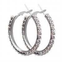 Brass Hoop Earring, brass hoop earring, for woman & with rhinestone, silver color 
