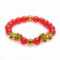 Gemstone Bracelets, Zinc Alloy, with Natural Stone, plated, Unisex & anti-fatigue, red Approx 21 cm 