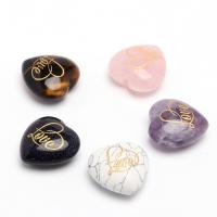 Mixed Gemstone Pendants, Natural Stone, Heart, stoving varnish 