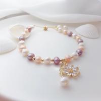 Bracelets de perles En alliage de zinc , perle d'eau douce cultivée, avec alliage de zinc, antifatigue & pour femme & avec strass, couleurs mélangées Environ 21 cm, Vendu par PC