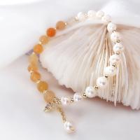 Bracelets de perles En alliage de zinc , perle d'eau douce cultivée, avec Pierre naturelle & alliage de zinc, pour femme & avec strass, couleurs mélangées Environ 21 cm, Vendu par PC