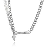 Titanium Steel Bracelet & Bangle, with Plastic Pearl, Unisex, silver color 