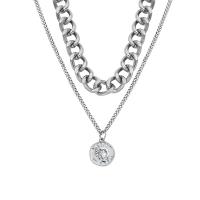 Titanium Steel Sweater Necklace, Double Layer & Unisex & enamel, silver color cm 
