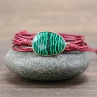 Malachite Bracelets, with leather cord & Brass, gold color plated, Unisex, green, 20-40mm Approx 7.09 Inch 