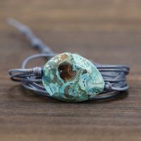 Marine Fossil Bracelet, with leather cord, Unisex, green, 20-40mm Approx 7.09 Inch 