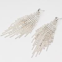 Fashion Fringe Earrings, Rhinestone, with Brass, Tassel, platinum color plated, for woman 