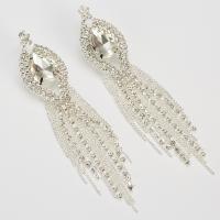 Fashion Fringe Earrings, Rhinestone, with Brass, Tassel, plated, for woman & faceted 