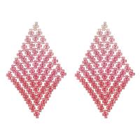 Rhinestone Brass Drop Earring, with Brass, Rhombus, gold color plated, gradient color & for woman, pink 