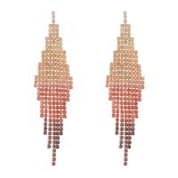 Fashion Fringe Earrings, Rhinestone, with Brass, Tassel, plated, gradient color & for woman 