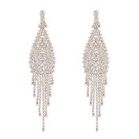 Rhinestone Drop Earring, with Brass, Tassel, plated, for woman 