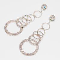 Rhinestone Drop Earring, with Brass, Donut, platinum color plated, for woman & hollow, multi-colored 