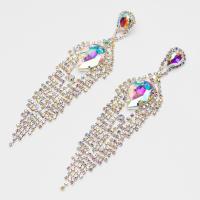 Rhinestone Drop Earring, with Brass, Tassel, platinum color plated, for woman & faceted, multi-colored 