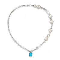 Titanium Steel Jewelry Necklace, with Freshwater Pearl & Crystal & Resin, silver color plated, Unisex, silver color .83 Inch 