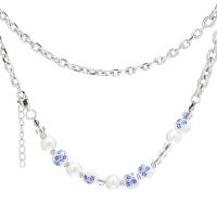 Porcelain Necklace, Titanium Steel, with ABS Plastic Pearl & Porcelain & Crystal, with 1.97 extender chain, silver color plated, Unisex mixed colors .26 Inch 