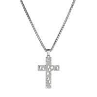 Titanium Steel Sweater Necklace, Cross, silver color plated, Unisex, silver color .41 Inch 