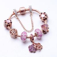 Zinc Alloy European Bracelets, with Lampwork, rose gold color plated & snake chain & with rhinestone, rose gold color 