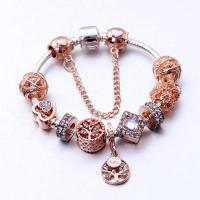 Zinc Alloy European Bracelets, plated & snake chain & for woman & with rhinestone, rose gold color 