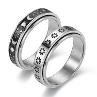 Titanium Steel Finger Ring, silver color plated  & enamel, 6mm 