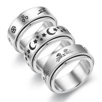 Titanium Steel Finger Ring, silver color plated  & enamel, silver color, 8mm 