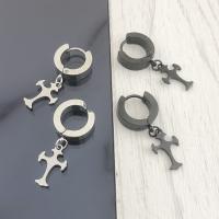 Huggie Hoop Drop Earring, 304 Stainless Steel, Cross, Vacuum Ion Plating & fashion jewelry & Unisex 13mm 
