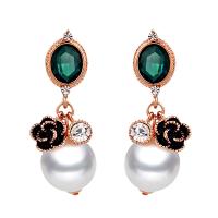 Crystal Drop Earring, Zinc Alloy, with Freshwater Pearl & Crystal, rose gold color plated, fashion jewelry & for woman, rose gold color 