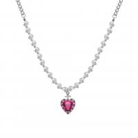Stainless Steel Jewelry Necklace, 314 Stainless Steel, with Plastic Pearl, with 1.96inch extender chain, Heart, for woman & with rhinestone Approx 17.1 Inch 