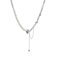 Stainless Steel Jewelry Necklace, 314 Stainless Steel, with Plastic Pearl, with 3.9inch extender chain, Heart, fashion jewelry & for woman Approx 16.9 Inch 