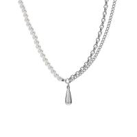 Plastic Pearl Necklace, 314 Stainless Steel, with Plastic Pearl, with 1.96inch extender chain, Teardrop, Double Layer & for woman Approx 17.5 Inch 