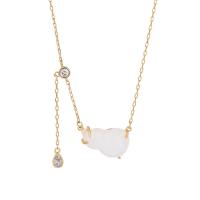 Драгоценный камень Ожерелья, Латунь, с Белый халцедон, Форма тыквы, плакирован золотом, инкрустированное микро кубического циркония & Женский, белый, длина:Приблизительно 17.71 дюймовый, продается PC