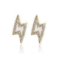 Boucles d'oreilles en laiton zircon cubique pavent, Symbole de la foudre, Placage de couleur d'or, pavé de micro zircon & pour femme & émail, plus de couleurs à choisir Vendu par paire