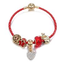 Zinc Alloy European Bracelets, Brass, with leather cord & Zinc Alloy, Unisex & anti-fatigue & with rhinestone, mixed colors 
