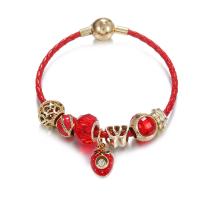Zinc Alloy European Bracelets, Brass, with Leather & Zinc Alloy, Strawberry, Unisex & anti-fatigue & with rhinestone, mixed colors 