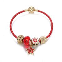 Zinc Alloy European Bracelets, Brass, with Leather & Zinc Alloy, Star, Unisex & with rhinestone, mixed colors 
