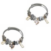Titanium Steel Cuff Bangle, with Zinc Alloy, plated, for woman & enamel & with rhinestone 50-60mm 