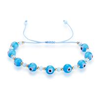 Evil Eye Jewelry Bracelet, Lampwork, with Polyester Cord & 304 Stainless Steel, Unisex Approx 21 cm 