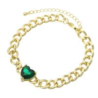 Cubic Zirconia Brass Bracelets, gold color plated, fashion jewelry & micro pave cubic zirconia & for woman, green Inch 