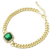 Cubic Zirconia Brass Bracelets, gold color plated, fashion jewelry & micro pave cubic zirconia & for woman, green Inch 