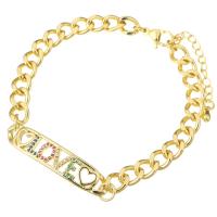 Cubic Zirconia Micro Pave Brass Bracelet, gold color plated, fashion jewelry & micro pave cubic zirconia & for woman, multi-colored .8 Inch 