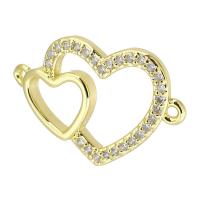 Cubic Zirconia Micro Pave Brass Connector, Heart, gold color plated, fashion jewelry & micro pave cubic zirconia & for woman, golden 
