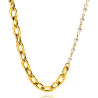 Titanium Steel Jewelry Necklace, with Plastic Pearl, Vacuum Ion Plating, patchwork & for woman, golden Approx 19.69 Inch 