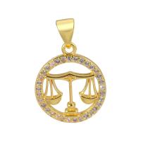 Cubic Zirconia Micro Pave Brass Pendant, 12 Signs of the Zodiac, gold color plated & micro pave cubic zirconia, golden 